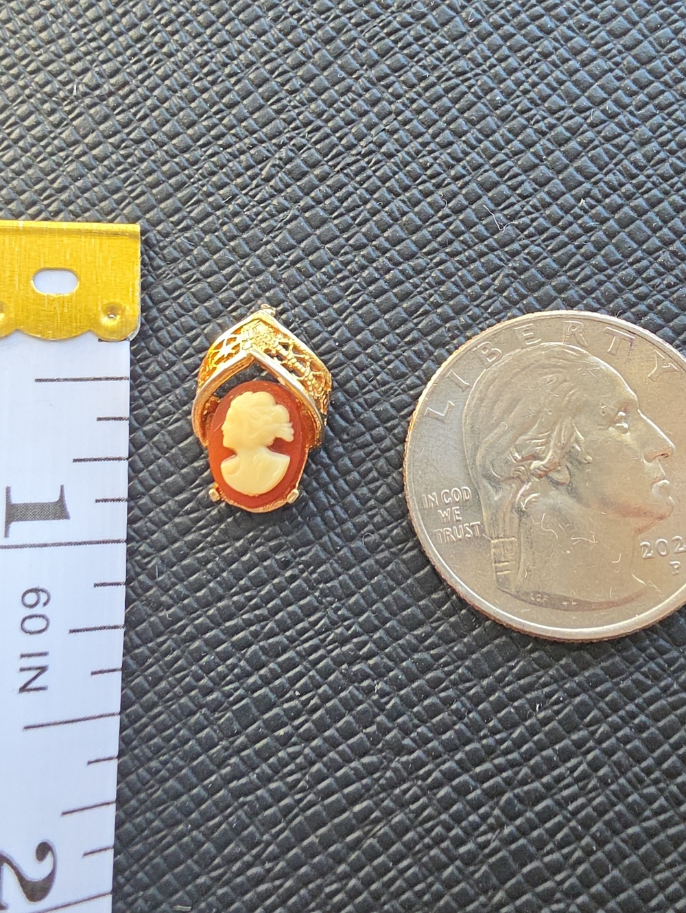 Gold-Tone Orange Cameo Pendant Necklace Accent